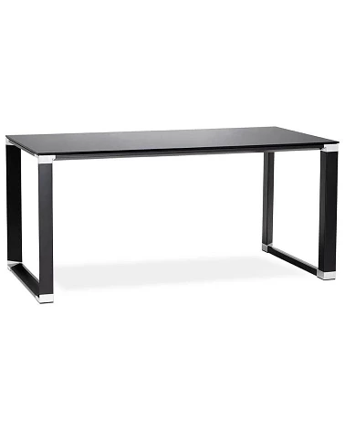 Bureau Métal Noir 160 cm WARNER Verre Noir trempe (10mm)