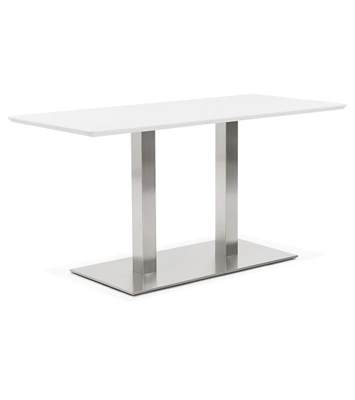 Table design Acier Brossé RECTA 150 finition Blanc