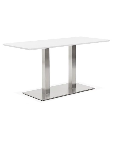 Table design Acier Brossé RECTA 150 finition Blanc