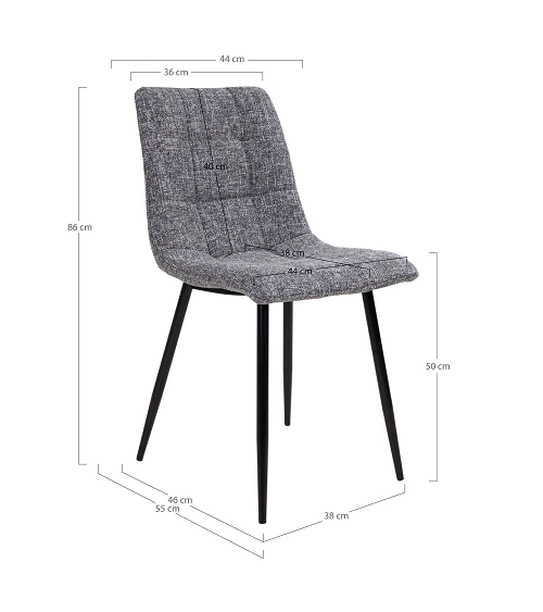 Chaise scandinave Middelfart Tissu Gris Chiné dimensions