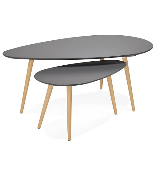 Table basse Chêne massif GOSMI gris anthracite mat