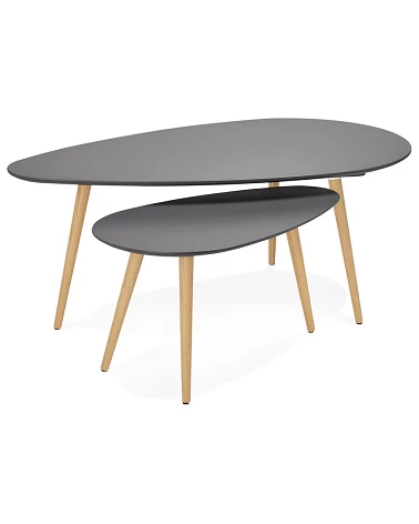 Table basse Chêne massif GOSMI gris anthracite mat