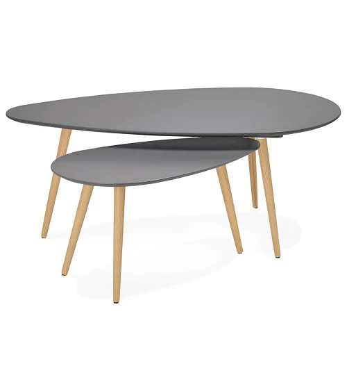 Table basse Chêne massif GOSMI gris anthracite mat