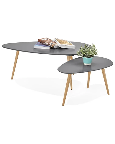 Table basse Chêne massif GOSMI gris anthracite mat